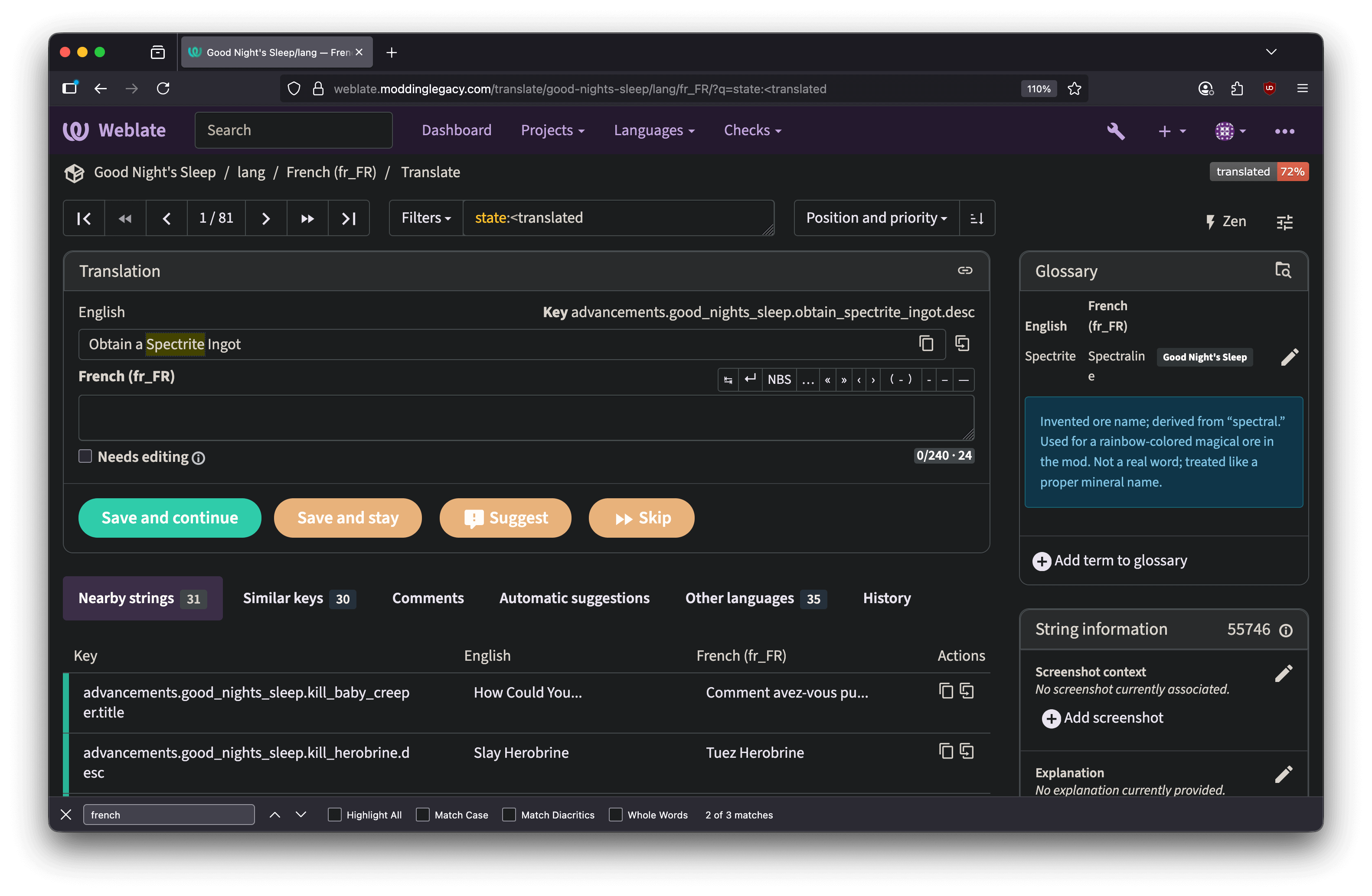 Translation interface